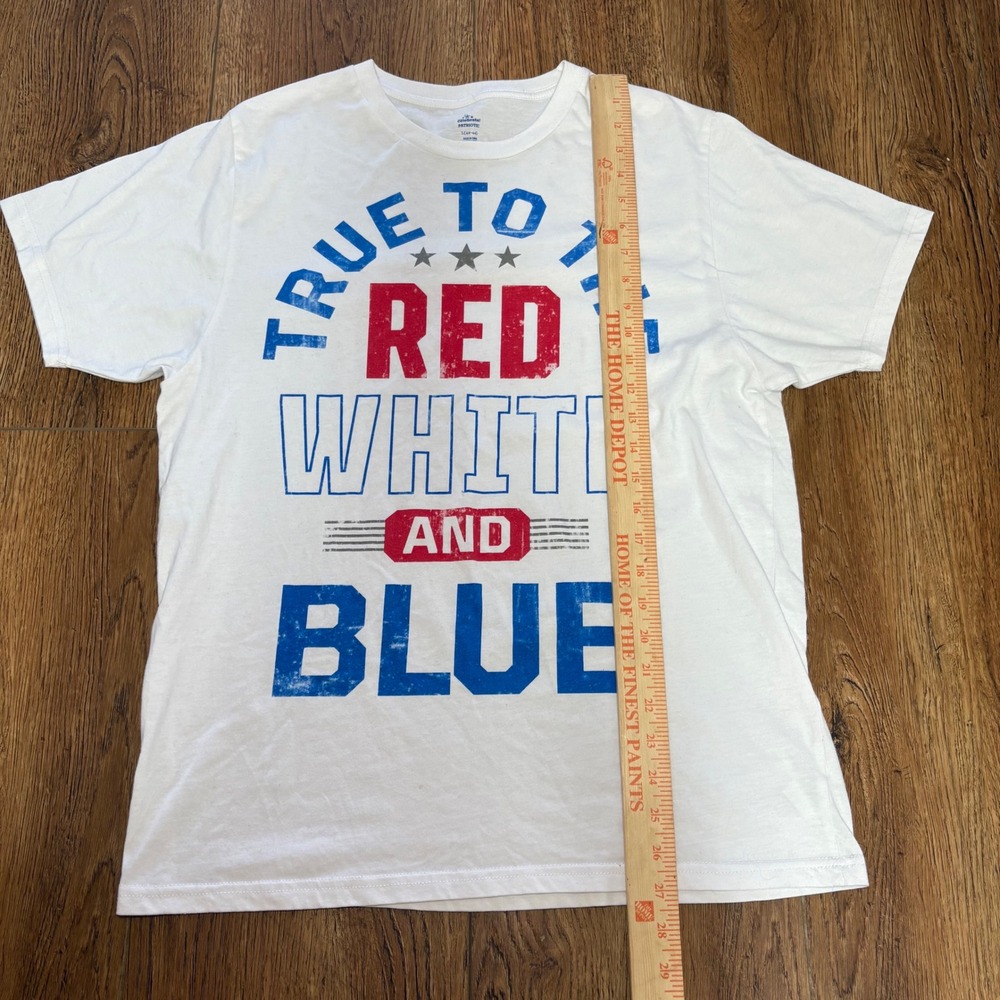 True to the Red White & Blue Patriotic Theme USA White T-Shirt Adult Size Large - Picture 2 of 7
